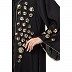 Front open abaya with hand work- Black-Golden